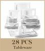 MALACASA Square Dinnerware Sets 28 Piece White Porcelain Plates and Bowls Set Salt Pepper Pot Salad Pasta Bowls Dinner Set