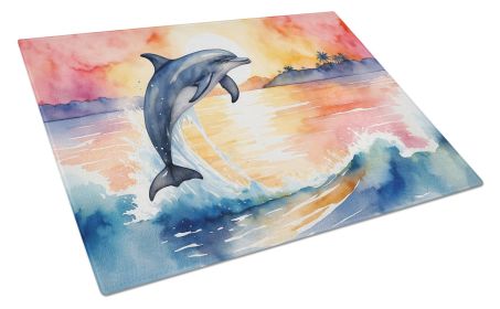 Dolphin Leaping at Sunrise Glass Cutting Board Decorative Tempered Glass Kitchen Cutting and Serving Board Large Size Chopping Board (Default: Default)